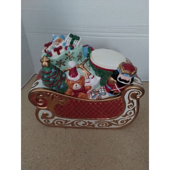 Avon 2002 St. Nicholas Cookie Jar Ceramic Sleigh With Toys & Gifts - Picture 3 of 9